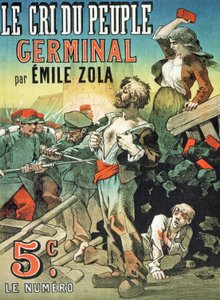 Plakat, der reklamerer for udgivelsen af "Germinal" af Emile Zola (1840-1902) i "Le Cri du Peuple